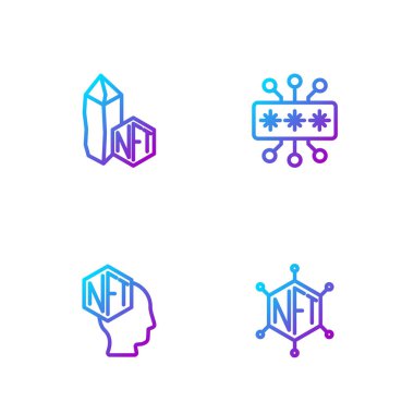 Hat NFT engelleme teknolojisi, dijital şifreleme sanatı ve siber güvenlik. Renk simgeleri. Vektör