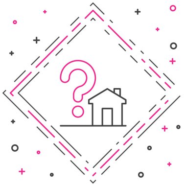 Beyaz arkaplanda soru işareti simgesi olan Satır Evi. Konut sorunları, sorular. Renkli taslak konsepti. Vektör