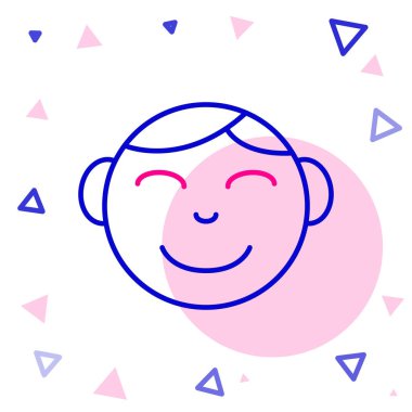 Mutlu küçük çocuk baş simgesi beyaz arka planda izole edildi. Erkek bebeğin yüzü. Renkli taslak konsepti. Vektör