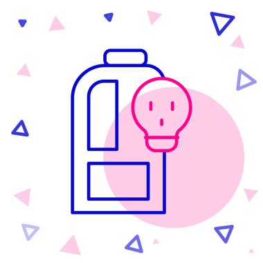 Zehirli sıvı ikonu beyaz arka planda izole edilmiş çizgi laboratuvarı kimyasal deney şişesi. Biyolojik tehlike sembolü. Radyasyon ikonu olan tehlikeli bir sembol. Renkli taslak konsepti. Vektör