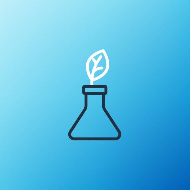 Çizgi Bitkisi üreme ikonu mavi arka planda izole edildi. Test tüplerinde büyüyen bitkiler. Organik gıda, tarım ve hidrofonik. Renkli taslak konsepti. Vektör