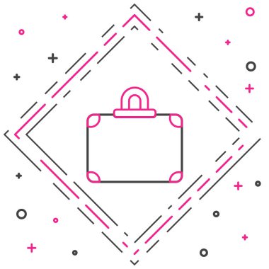 Seyahat simgesi için satır çantası beyaz arkaplanda izole edildi. Seyahat bagaj tabelası. Seyahat bagaj ikonu. Renkli taslak konsepti. Vektör