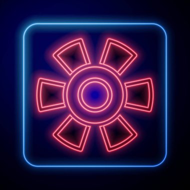 Parlayan neon güneş simgesi siyah arkaplanda izole edildi. Vektör