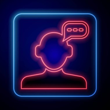 Parlayan neon çevrimiçi psikolojik danışmanlık mesafesi ikonu siyah arkaplanda izole edildi. Psikoterapi, psikolojik yardım, online psikiyatrist danışmanlığı. Vektör