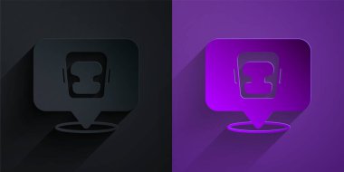 Paper cut Boxing helmet icon isolated on black on purple background. Paper art style. Vector