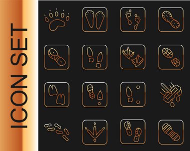 Set line Human footprints shoes, Mop, Bear paw and Seagull icon. Vector clipart