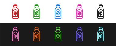 Temel yağ şişesi simgesi çizgisi izole edildi. Organik aromaterapi özü. Cilt bakımı serumu cam bırakma paketi. Vektör.