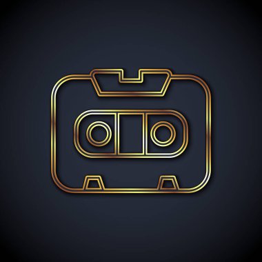 Altın çizgili Retro ses kaset ikonu siyah arkaplanda izole edildi. Vektör.