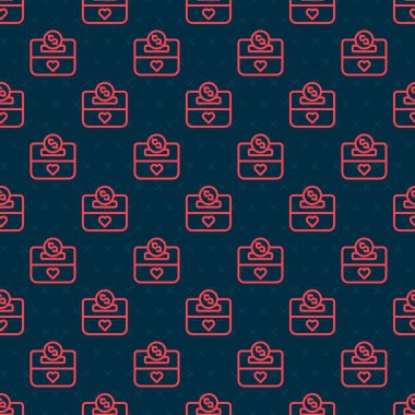 Kırmızı çizgi bağışı ve hayır işi ikonu siyah arka planda kusursuz desen izole etti. Para ve bağış konsepti. Vektör.