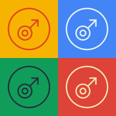 Pop Art Line Mars sembolü simgesi renk arkaplanında izole edildi. Astroloji, numeroloji, yıldız falı, astronomi. Vektör