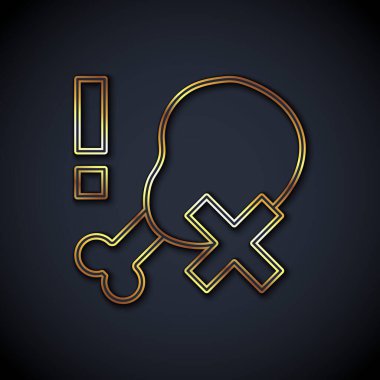 Altın çizgi. Siyah arka planda tavuk budu simgesi yok. Fast food yasak - vejetaryen yiyecekler. Vektör