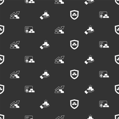 Kalkanlı, sertifikalı, oklu altın külçeli ve pürüzsüz desenli. Vektör