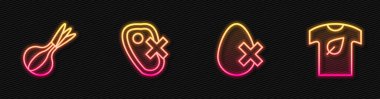 Sabit hat. Yumurta, soğan, et ve vejetaryen gömleği yok. Parlayan neon ikonu. Vektör