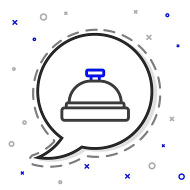 Line Otel servis çanı simgesi beyaz arkaplanda izole edildi. Resepsiyon zili. Renkli taslak konsepti. Vektör.