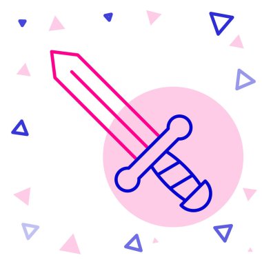 Beyaz arka planda izole edilmiş Ortaçağ kılıç simgesi. Ortaçağ silahı. Renkli taslak konsepti. Vektör.