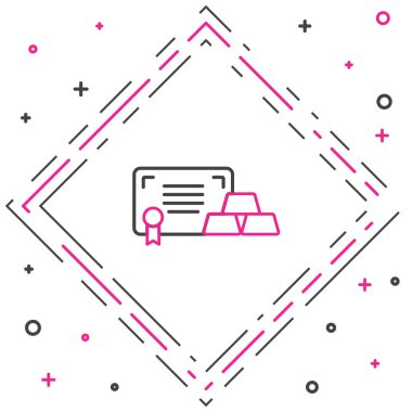 Beyaz arkaplanda sertifika simgesi olan satır altın çubukları. Bankacılık işi konsepti. Renkli taslak konsepti. Vektör.