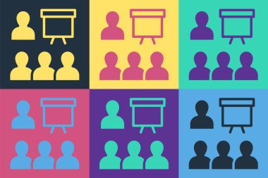 Pop Sanat Eğitimi, sunum simgesi renk arkaplanında izole. Vektör.