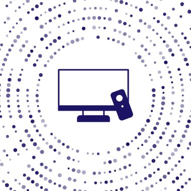 Mavi Akıllı TV simgesi beyaz arkaplanda izole edildi. Televizyon tabelası. Soyut çember rastgele noktalar. Vektör.
