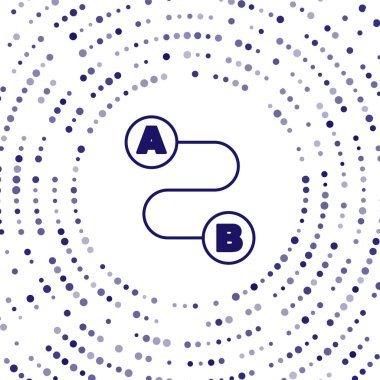 Mavi Yol konum simgesi beyaz arkaplanda izole edildi. Harita işaretçisi işareti. Yol ya da yol kavramı. GPS navigatörü. Soyut çember rastgele noktalar. Vektör.