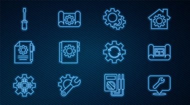 İngiliz anahtarı anahtarı anahtarı ev planı Gear kullanıcı elle belge ayarları ve kalem tornavida oklarını iş akışı ve grafik kağıt teçhizatı simgesi olarak ayarla. Vektör.