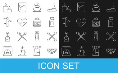 Kulaklar için Citrus meyveli pamuk çubuğu. Süt şişesi, sıcak taşlar. Kalp Bambu saplarını iyileştirir. Vektör.