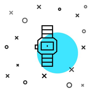 Siyah çizgi bilek saat simgesi beyaz arkaplanda izole edildi. Kol saati simgesi. Rastgele dinamik şekiller. Vektör.