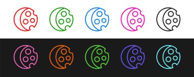 Güneş tutulması çizgisi simgesini siyah beyaz arkaplanda izole et. Tam sonar tutulması. Vektör.