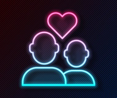 Parlayan neon hattı siyah arka planda izole edilmiş çift ikonu. Sevgililer günün kutlu olsun. Vektör.