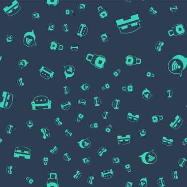 Suitcase Otel odasındaki kanepe ve kablosuz interneti kusursuz bir şablona ayarlayın. Vektör.