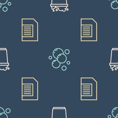 Çizgi kovasını köpükle, çamaşır deterjanıyla ve sabunlu su kabarcıklarıyla kusursuz desenli ayarla. Vektör.