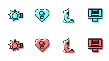 Sport boks ayakkabıları, boks eldiveni, boks ve yüzük ikonu. Vektör.