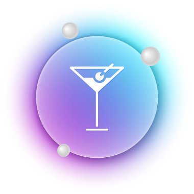 Beyaz arka planda izole edilmiş beyaz martini cam ikonu. Kokteyl ikonu. Şarap kadehi ikonu. Mavi ve mor eğimli çember arkaplan. Vektör.