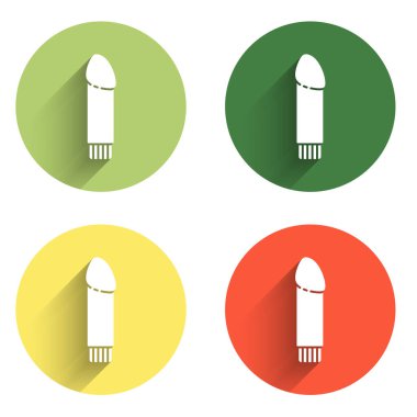 Set Dildo vibrator for sex games icon isolated with long shadow background. Sex toy for adult. Vaginal exercise machines for intimate. Color circle button. Vector.