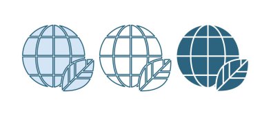 Mavi Dünya küresi ve yaprak ikonu beyaz arkaplanda izole edilmiş. Dünya ya da Dünya işareti. Geometrik şekiller. Çevresel konsept. Vektör.