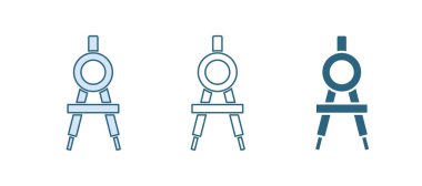 Mavi Çizim pusula simgesi beyaz arkaplanda izole edildi. Pusula işareti. Çizim ve eğitim araçları. Geometrik alet. Vektör.
