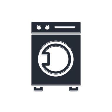 Siyah çamaşır makinesi simgesi beyaz arkaplanda izole edilmiş. Çamaşır makinesi simgesi. Çamaşır makinesi, çamaşır makinesi. Ev aletleri sembolü. Vektör.