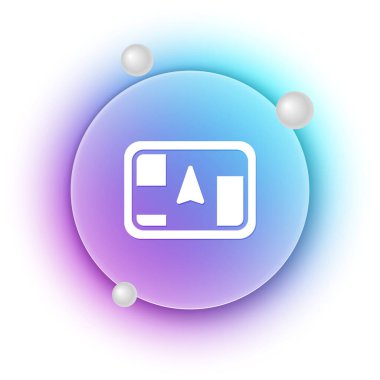 Harita simgesine sahip beyaz GPS cihazı beyaz arkaplanda izole edildi. Mavi ve mor eğimli çember arkaplan. Vektör.