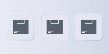 Gri karton kutu simgesi gri arkaplanda izole edilmiş. Kutu, paket, paket işareti. Teslimat ve ambalaj. Kare düğmelere simgeleri yerleştir. Vektör.