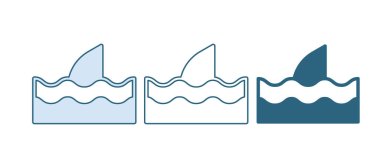 Okyanus dalgası ikonunda mavi köpekbalığı yüzgeci beyaz arka planda izole edilmiş. Vektör.