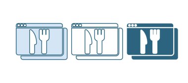 Mavi Çevrimiçi sipariş ve fast food dağıtım ikonu beyaz arka planda izole edildi. Vektör.