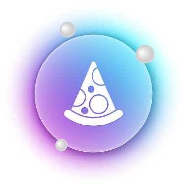 Beyaz arka planda izole edilmiş beyaz pizza ikonu. Fast food menüsü. Mavi ve mor eğimli çember arkaplan. Vektör.