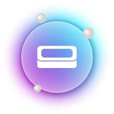 Beyaz arkaplanda beyaz sabun simgesi izole edilmiş. Köpüklü sabun çubuğu. Mavi ve mor eğimli çember arkaplan. Vektör.