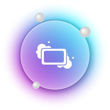 Beyaz arkaplanda beyaz sabun simgesi izole edilmiş. Köpüklü sabun çubuğu. Mavi ve mor eğimli çember arkaplan. Vektör.