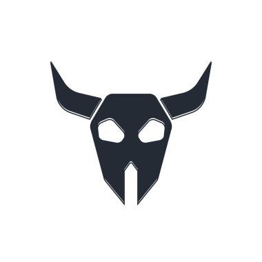 Beyaz arka planda izole edilmiş siyah bufalo kafatası ikonu. Vektör.