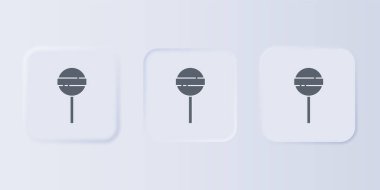 Gri arkaplanda gri lolipop simgesi izole edildi. Yemek, lezzetli bir sembol. Mutlu Cadılar Bayramı Partisi. Kare düğmelere simgeleri yerleştir. Vektör.