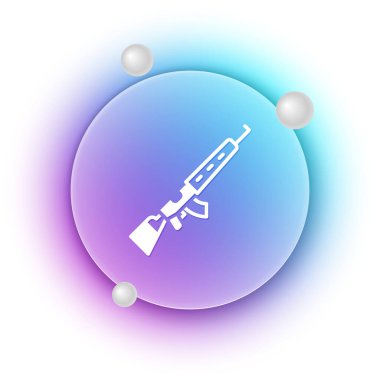 Beyaz arka planda izole edilmiş dürbünlü beyaz keskin nişancı tüfeği. Mavi ve mor eğimli çember arkaplan. Vektör.