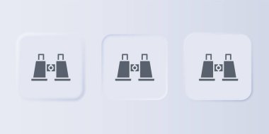 Gri arka planda gri dürbün simgesi izole edildi. Yazılım işareti bul. Casus ekipman sembolü. Kare düğmelere simgeleri yerleştir. Vektör.