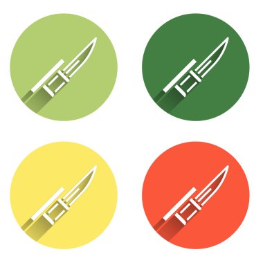 Süngüyü uzun gölgeli bir ikona yerleştir. Renkli daire düğmesi. Vektör.