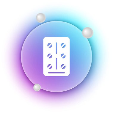 Beyaz arka planda izole edilmiş su toplayan beyaz haplar. İlaç paketi. Tablet, vitamin, antibiyotik, aspirin. Mavi ve mor eğimli çember arkaplan. Vektör.