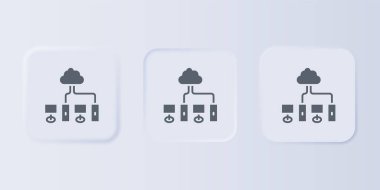 Gri Bilgisayar ağı simgesi gri arkaplanda izole edildi. Laptop ağı. İnternet bağlantısı. Kare düğmelere simgeleri yerleştir. Vektör.